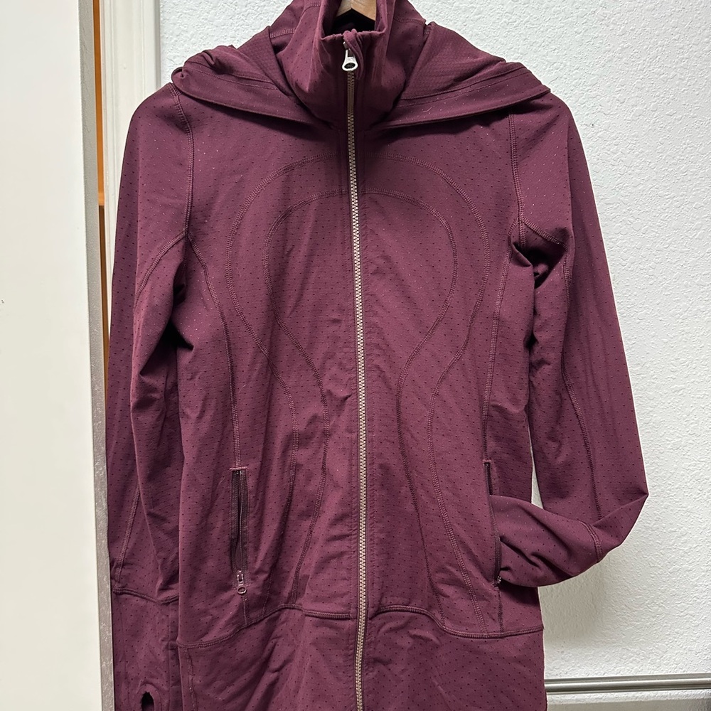 Lululemon zip-up hooded sweatshirt jacket, burgundy, , size 6, long-line